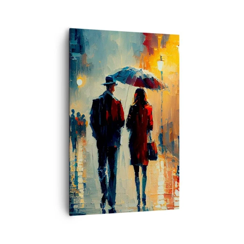 Quadro su tela - Stampe su Tela - Camminare sotto la pioggia sotto un ombrello in città di notte - 80x120cm - Love story cittadina - Decorazione murale moderna per soggiorno e camera da letto ARTTOR