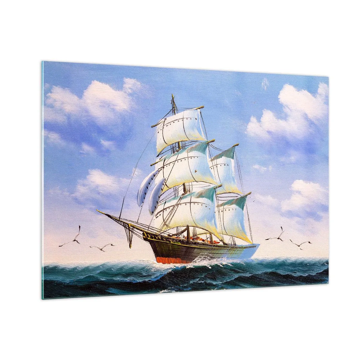 Quadro su vetro - Una nave a vela in alto mare sotto un cielo azzurro - 100x70cm - Con orgoglio nel vento - Decorazione murale moderna per soggiorno e camera da letto ARTTOR