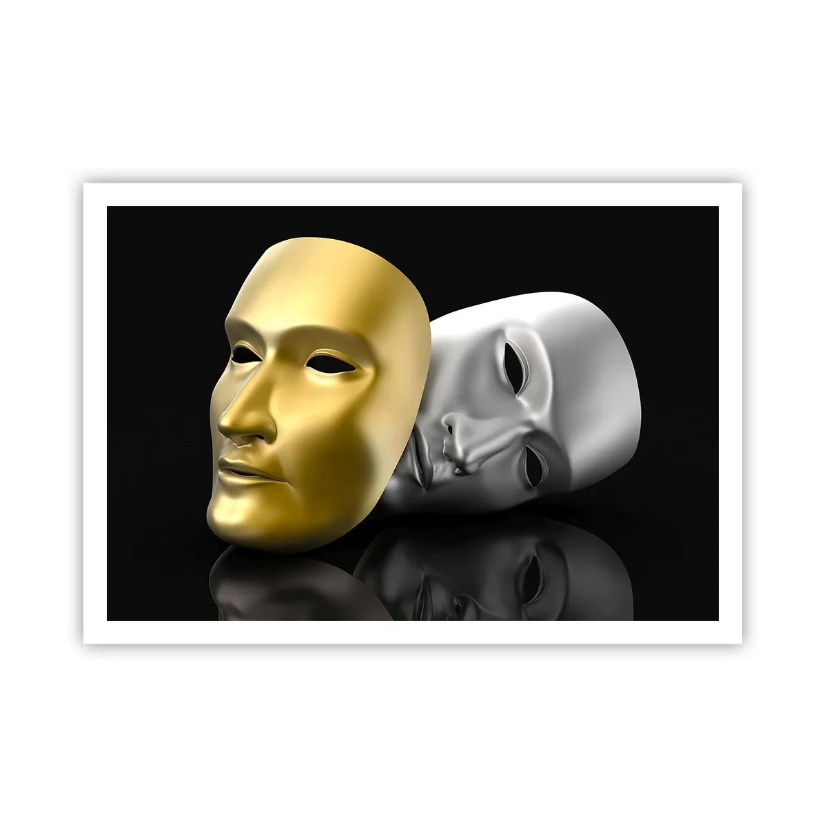 Poster - Maschera in oro e argento su sfondo nero - 100x70cm - La vita è teatro - Decorazione murale moderna per soggiorno e camera da letto ARTTOR