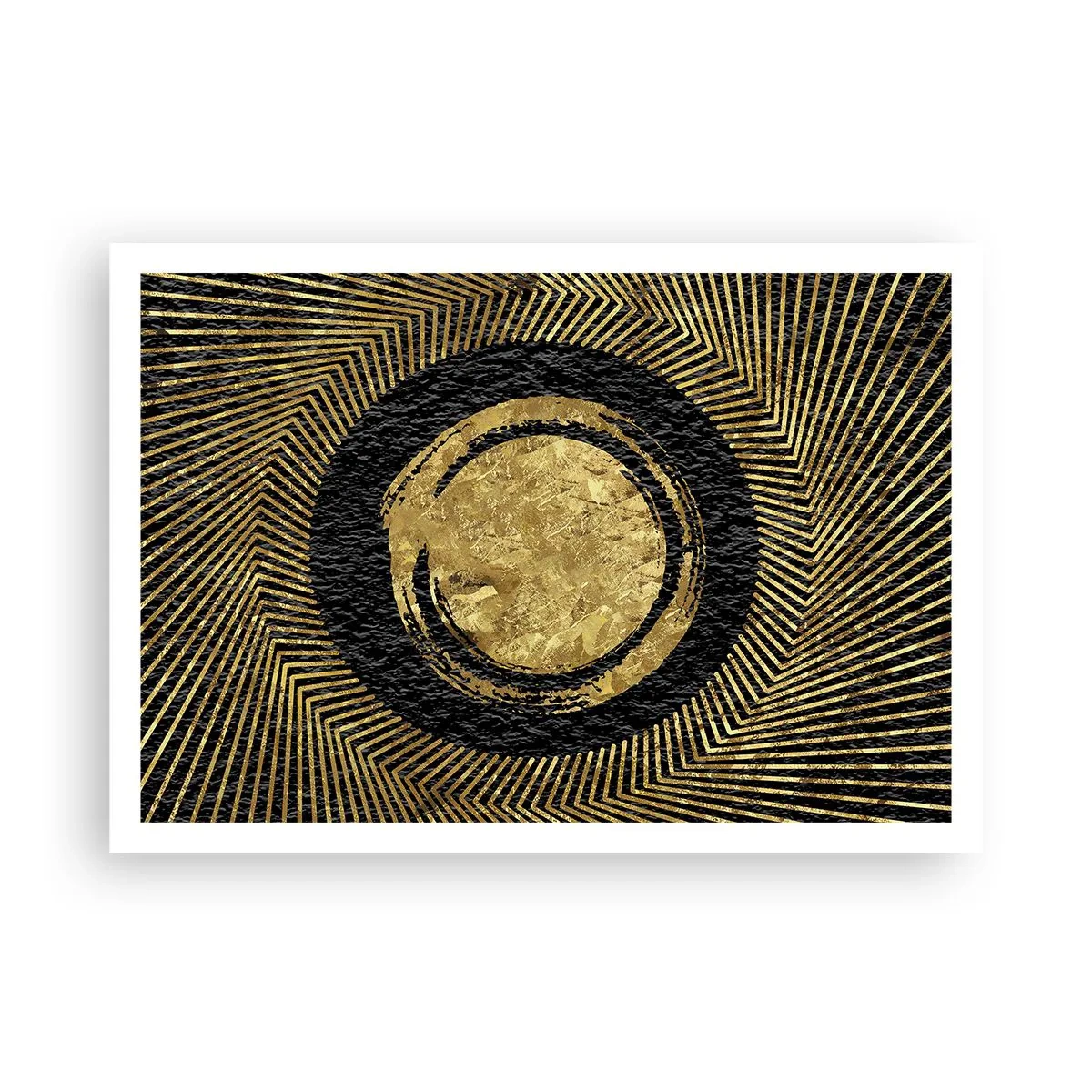 Poster - Composizione geometrica in nero e oro con raggi - 100x70cm - Composizione glamour - Decorazione murale moderna per soggiorno e camera da letto ARTTOR