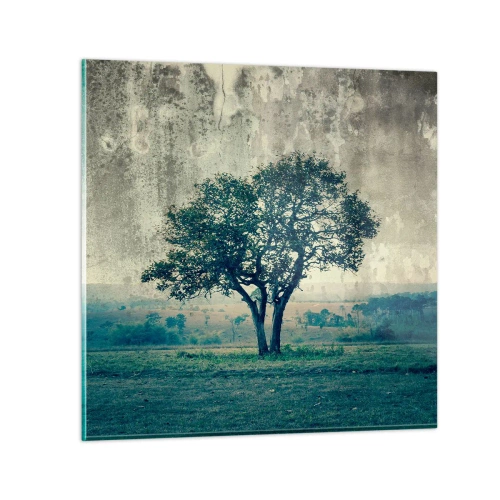 Quadro su vetro - Un melo su un prato blu? - 30x30 cm