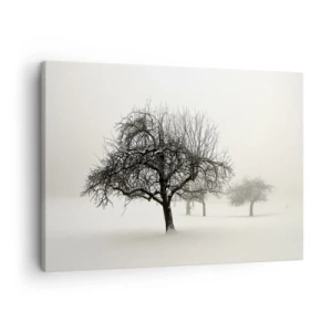Quadro su tela - Stampe su Tela - Alberi in un campo innevato circondato dalla nebbia - 70x50cm - Sogno invernale - Decorazione murale moderna per soggiorno e camera da letto ARTTOR