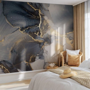 Fotomurali Premium Sand - Composizione astratta in marmo con accenti dorati - 100x70cm - Vita di pietra - Decorazione murale moderna per soggiorno e camera da letto ARTTOR