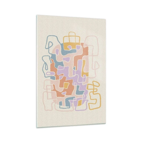 Quadro su vetro - Linee astratte pastello che creano motivi geometrici - 70x100cm - Labirinto: avventura gioiosa - Decorazione murale moderna per soggiorno e camera da letto ARTTOR
