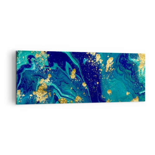 Quadro su tela - Stampe su Tela - Una composizione astratta con accenti blu, verdi e dorati. - 140x50cm - Petali di sole - Decorazione murale moderna per soggiorno e camera da letto ARTTOR