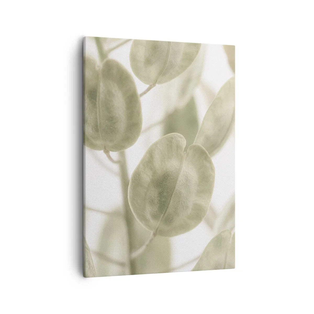 Quadro su tela - Stampe su Tela - Un delicato dipinto di foglie in tonalità pastello di verde su uno sfondo chiaro. - 50x70cm - All'inizio vi erano le foglie... - Decorazione murale moderna per soggiorno e camera da letto ARTTOR