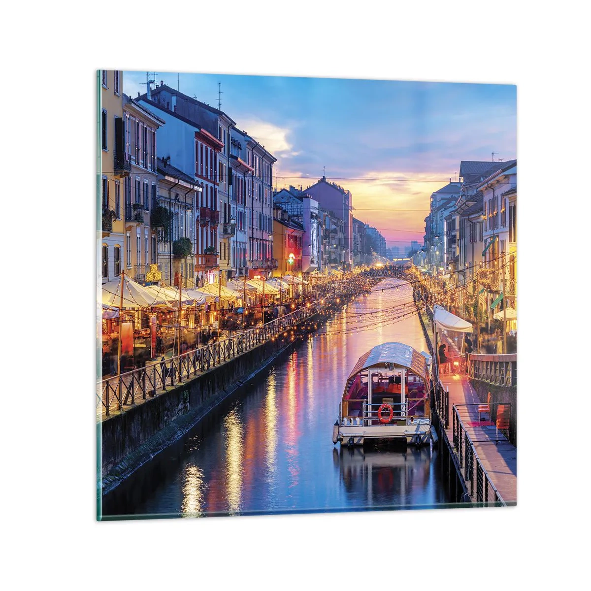 Quadro su vetro - Sera di luce e di divertimento - 70x70 cm