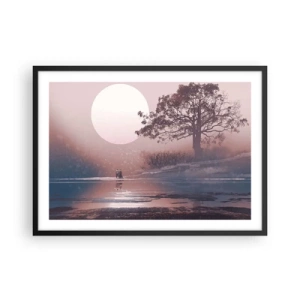 Poster in cornice nera - Scena romantica con la luna e un albero in riva all'acqua - 70x50cm - Meraviglie della notte - Decorazione murale moderna per soggiorno e camera da letto ARTTOR
