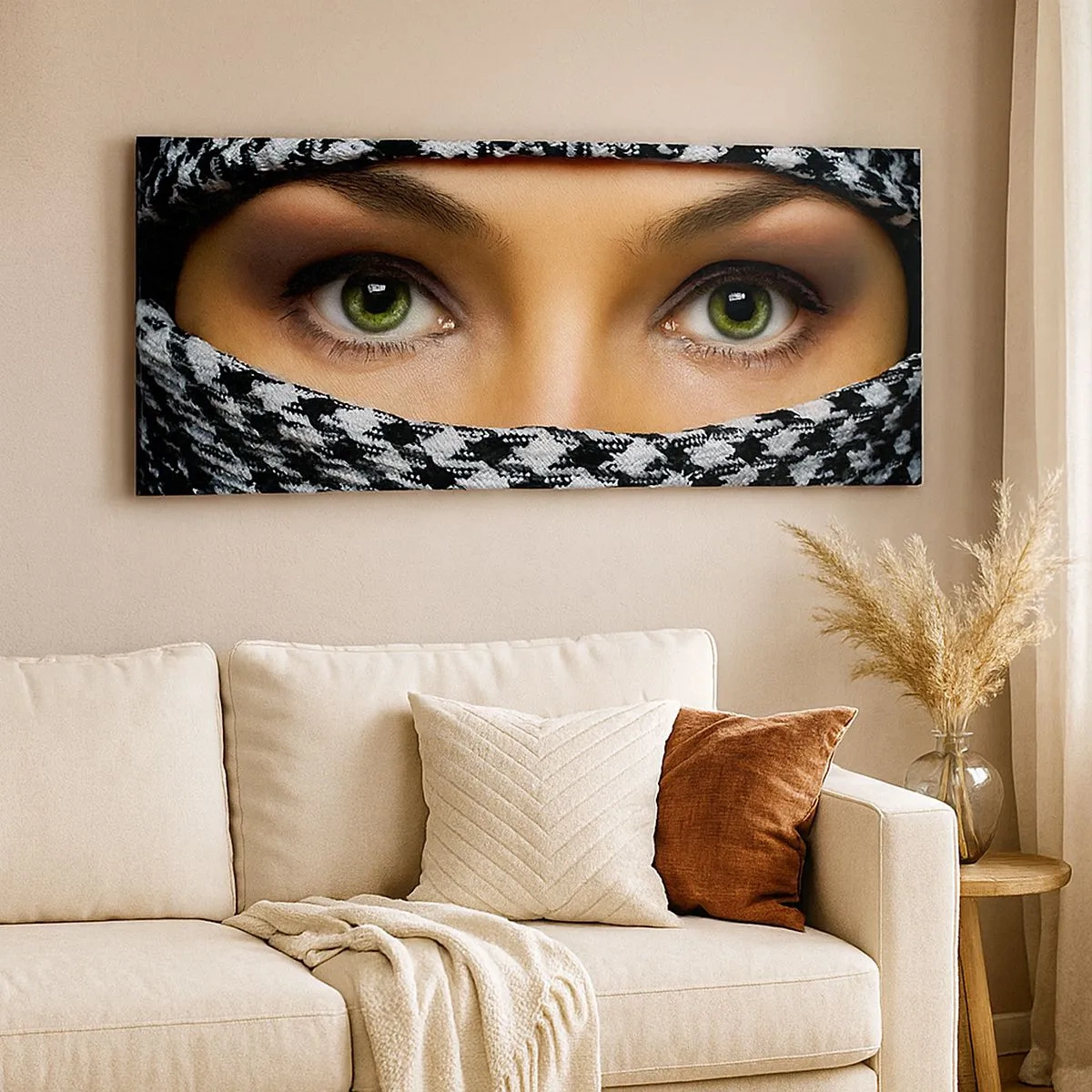 Quadro su tela - Stampe su Tela - Ritratto di bellezza velata con gli occhi verdi - 100x40 cm