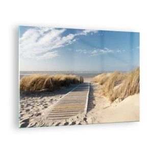 Quadro su vetro - Sentiero in legno attraverso le dune che conduce alla spiaggia - 70x50cm - Dopo la duna, nel fruscio dell'erba - Decorazione murale moderna per soggiorno e camera da letto ARTTOR
