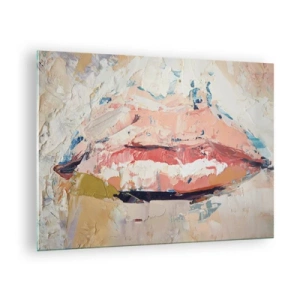 Quadro su vetro - Immagine astratta di labbra in una tecnica pittorica espressiva - 70x50cm - Risveglia i sensi - Decorazione murale moderna per soggiorno e camera da letto ARTTOR