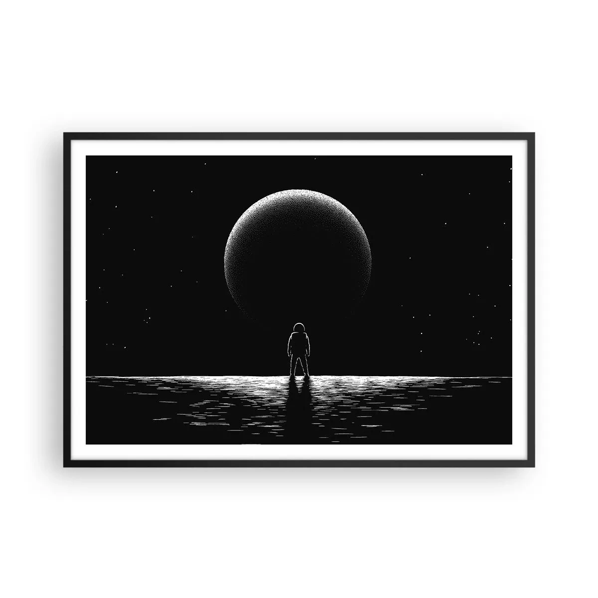 Poster in cornice nera - Un astronauta sullo sfondo di un grande pianeta nello spazio - 100x70cm - Faccia a faccia - Decorazione murale moderna per soggiorno e camera da letto ARTTOR