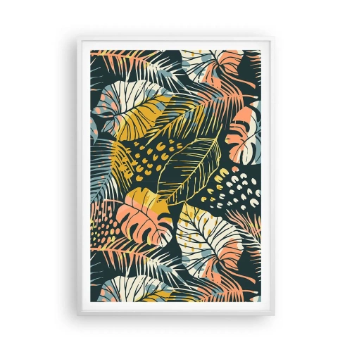 Poster in cornice bianca - Fantasia di foglie - 70x100 cm