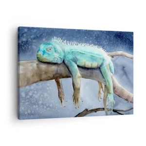 Quadro su tela - Stampe su Tela - Iguana blu che riposa su un ramo - 70x50cm - Va tutto bene! - Decorazione murale moderna per soggiorno e camera da letto ARTTOR