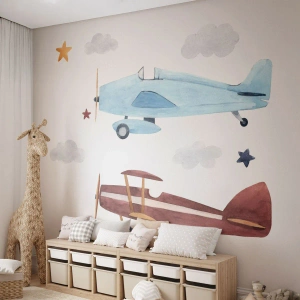 Fotomurali Autoadesivo Deluxe Sticker - Aspettando il pilota - Aeroplani, retrò, Bambini - 100x70 cm