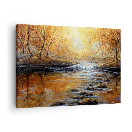 Quadro su tela - Stampe su Tela - Paesaggio autunnale con un fiume tra gli alberi - 70x50cm - Ruscello d'oro - Decorazione murale moderna per soggiorno e camera da letto ARTTOR