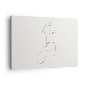 Quadro su tela - Stampe su Tela - Schizzo del viso in stile minimalista su sfondo bianco - 70x50cm - Avvolta nei sogni - Decorazione murale moderna per soggiorno e camera da letto ARTTOR