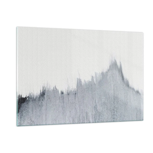 Quadro su vetro - Una composizione astratta in tonalità di grigio che ricorda un disco su uno sfondo bianco. - 120x80cm - Iscrizione misteriosa - Decorazione murale moderna per soggiorno e camera da letto ARTTOR