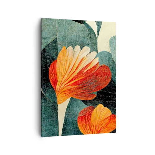 Quadro su tela - Stampe su Tela - Fiori dalle intense tonalità di arancione e verde - 50x70cm - Caldo dei tropici e fresco del verde - Decorazione murale moderna per soggiorno e camera da letto ARTTOR