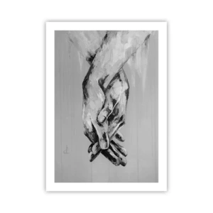 Poster - Immagine monocromatica di mani giunte su sfondo grigio. - 50x70cm - Inizio... - Decorazione murale moderna per soggiorno e camera da letto ARTTOR