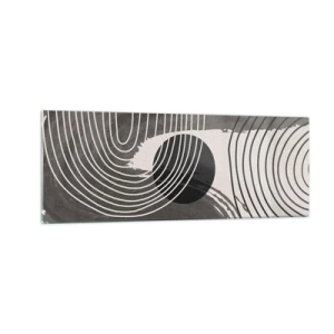 Quadro su vetro - Linee geometriche e ovali in tonalità monocromatiche - 140x50cm - L'ovale vittorioso - Decorazione murale moderna per soggiorno e camera da letto ARTTOR