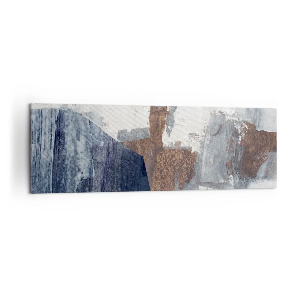 Quadro su tela - Stampe su Tela - Forme astratte nelle tonalità del blu e del marrone - 160x50cm - Forme blu e marroni - Decorazione murale moderna per soggiorno e camera da letto ARTTOR