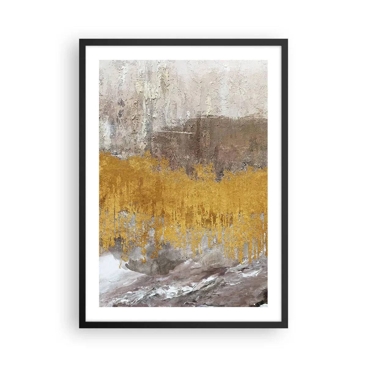 Poster in cornice nera - Texture astratta in oro e beige con effetto profondità - 50x70cm - Soffio dorato - Decorazione murale moderna per soggiorno e camera da letto ARTTOR