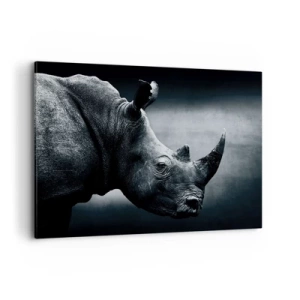 Quadro su tela - Stampe su Tela - Ritratto in bianco e nero di un rinoceronte su sfondo scuro - 120x80cm - Profilo destro - Decorazione murale moderna per soggiorno e camera da letto ARTTOR