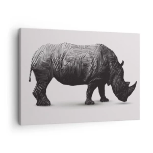 Quadro su tela - Stampe su Tela - Silhouette grafica di un rinoceronte in un motivo bianco e nero - 70x50cm - La bellezza geometrica della natura - Decorazione murale moderna per soggiorno e camera da letto ARTTOR