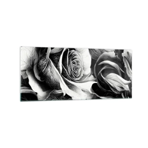 Quadro su vetro - Rose bianche e nere in una composizione elegante - 120x50cm - Sempre regina - Decorazione murale moderna per soggiorno e camera da letto ARTTOR