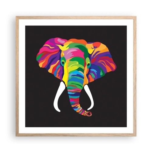 Poster in cornice rovere chiaro - L'elefante che faceva il bagno nell'arcobaleno - 60x60 cm