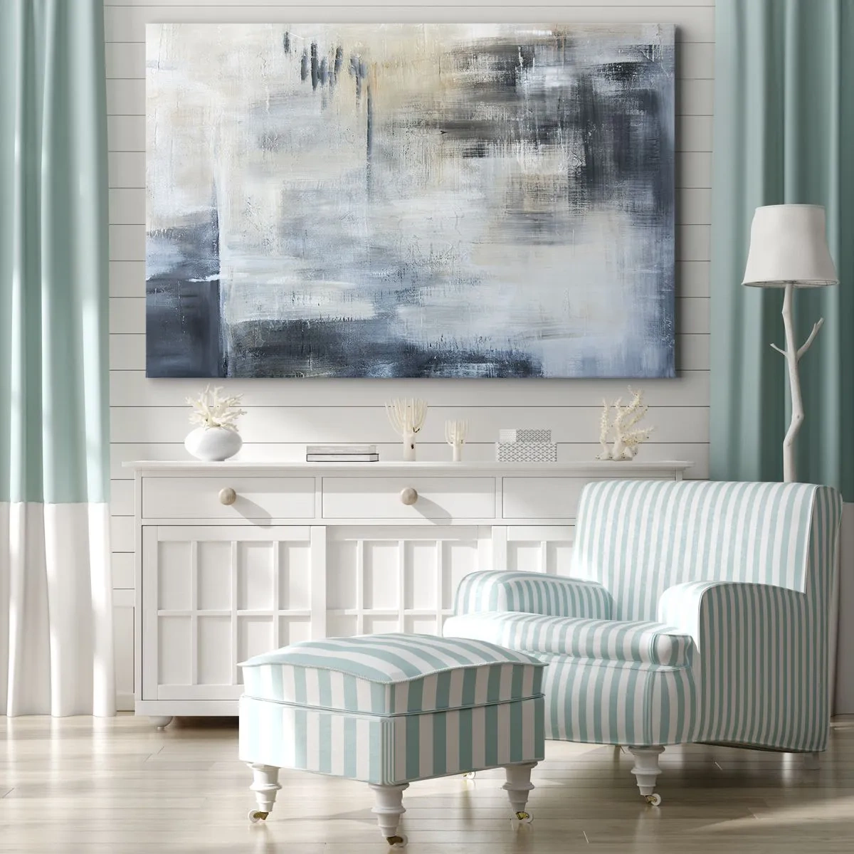Quadro su tela - Stampe su Tela - Composizione astratta nei toni del blu e del grigio - 70x50cm - Coperti dal blu - Decorazione murale moderna per soggiorno e camera da letto ARTTOR