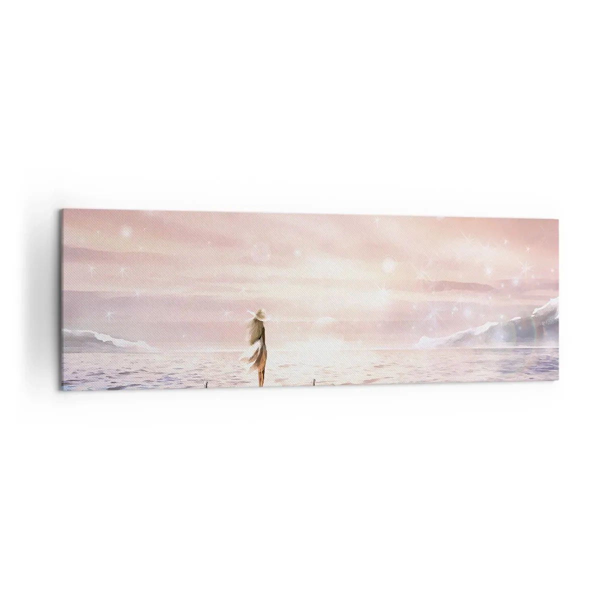 Quadro su tela - Stampe su Tela - Una donna su un molo in una magica cornice al tramonto - 160x50cm - Alla luce del sogno - Decorazione murale moderna per soggiorno e camera da letto ARTTOR
