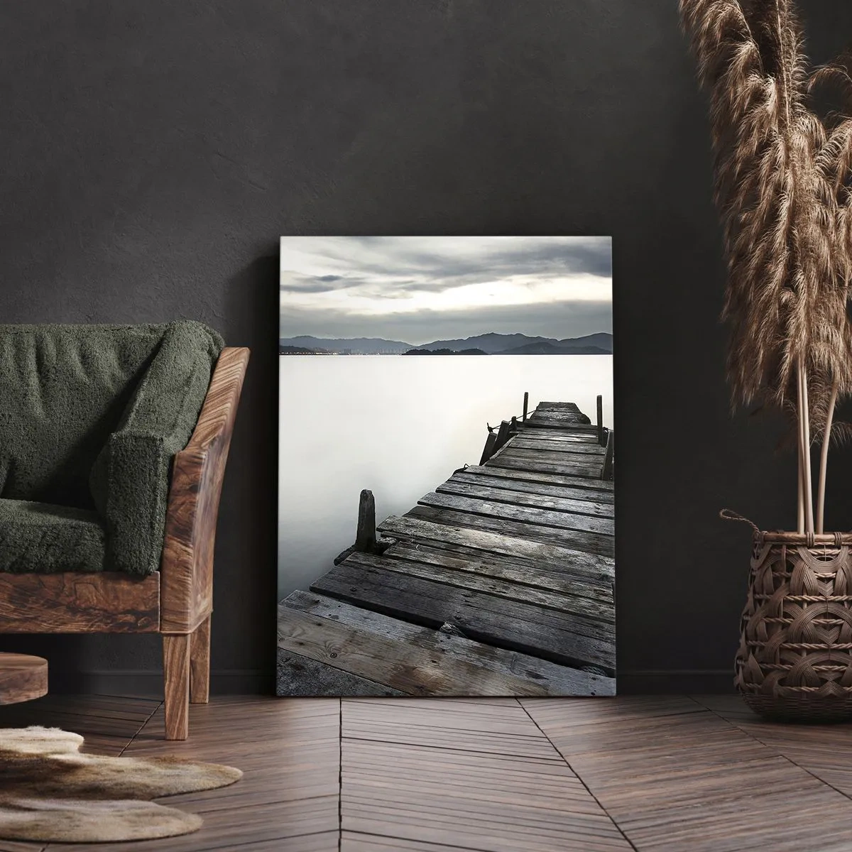Quadro su tela - Stampe su Tela - Un ponte di legno che conduce verso un lago tranquillo - 70x100cm - Immergersi nella tranquillità - Decorazione murale moderna per soggiorno e camera da letto ARTTOR