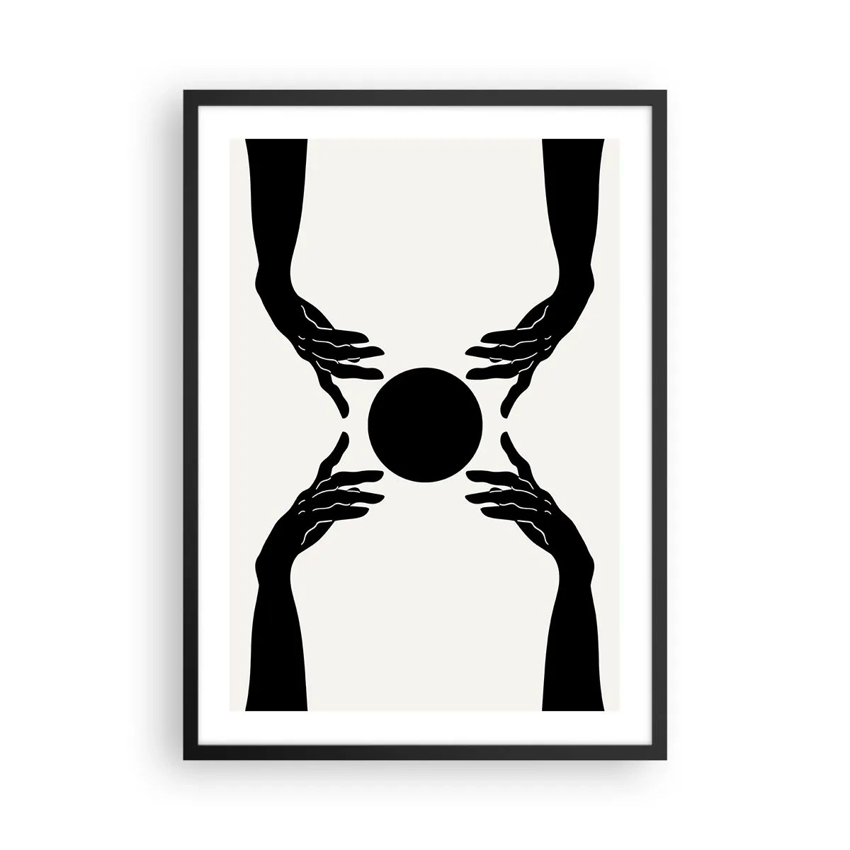 Poster in cornice nera - Grafica in bianco e nero di una mano con una palla - 50x70cm - Segno misterioso - Decorazione murale moderna per soggiorno e camera da letto ARTTOR
