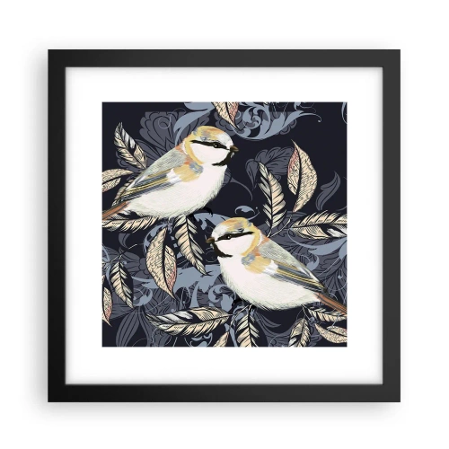 Poster in cornice nera - Cinguettio oro e blu - 30x30 cm