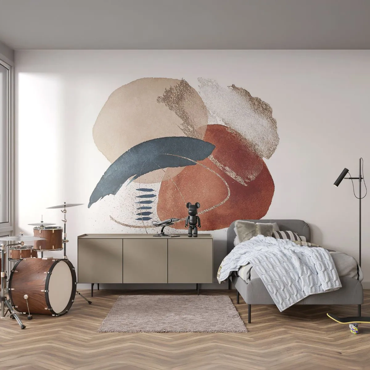 Fotomurali Premium Sand - Composizione astratta con forme geometriche e texture - 100x70cm - Composizione ovale - Decorazione murale moderna per soggiorno e camera da letto ARTTOR