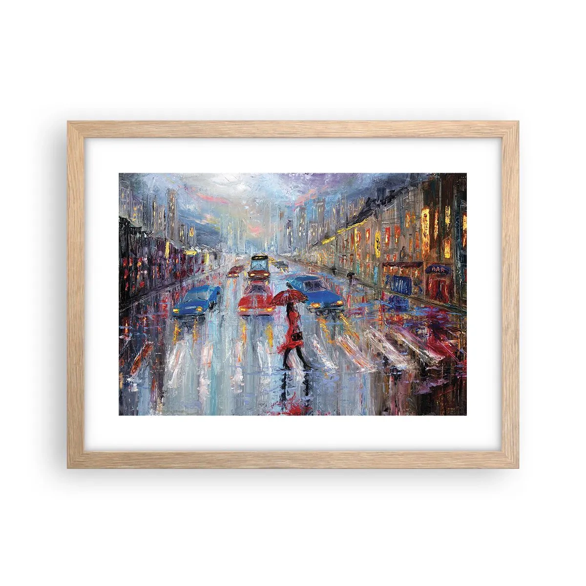 Poster in cornice rovere chiaro - Pomeriggio di pioggia in città - 40x30 cm