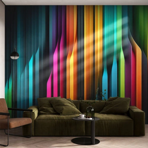 Fotomurali Premium Sand - Strisce luminose colorate su sfondo nero - 100x70cm - Organi di luce - Decorazione murale moderna per soggiorno e camera da letto ARTTOR