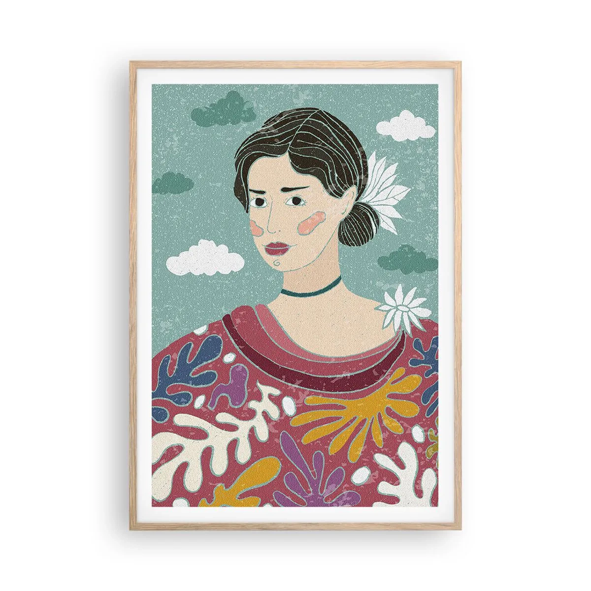 Poster in cornice rovere chiaro - Con la malinconia nello sguardo - 70x100 cm