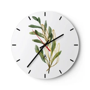 Orologio da parete - Orologio in Vetro - Foglie verdi acquerellate su sfondo bianco con grafica delicata - 30x30cm - Tutto ciò che è buono - Decorazione murale moderna per soggiorno, cucina e camera da letto ARTTOR