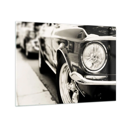 Quadro su vetro - Primo piano della parte anteriore di un'auto d'epoca in seppia - 70x50cm - Bellezza intramontabile - Decorazione murale moderna per soggiorno e camera da letto ARTTOR