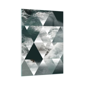 Quadro su vetro - Composizione astratta di triangoli con motivo a onde d'acqua - 50x70cm - Prospettiva di cristallo - Decorazione murale moderna per soggiorno e camera da letto ARTTOR