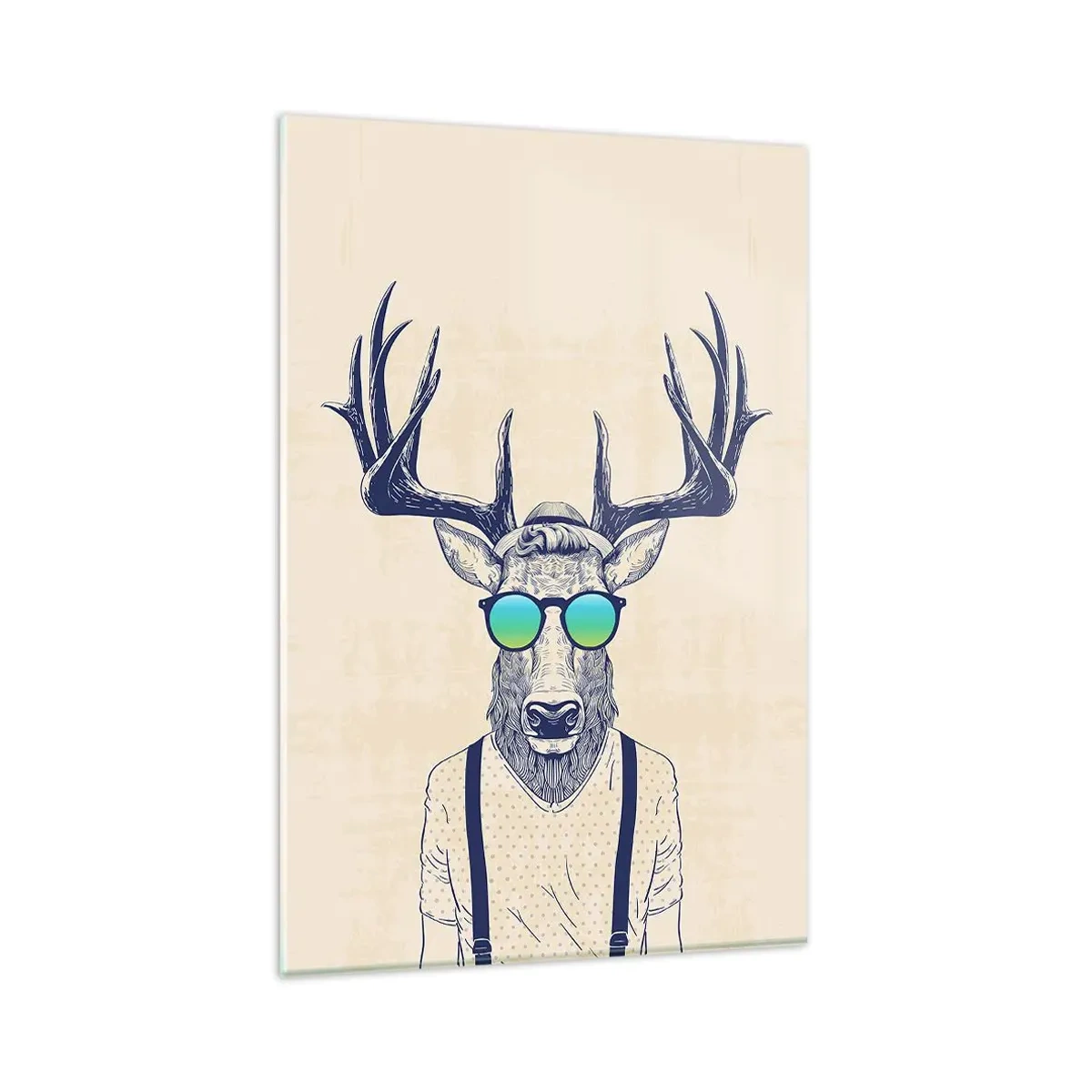 Quadro su vetro - Cervo stilizzato con occhiali da sole - 80x120cm - E chi ti aspettavi? - Decorazione murale moderna per soggiorno e camera da letto ARTTOR