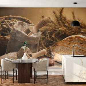 Fotomurali Standard Eco - Pane e cereali in stile rustico - 100x70cm - Tagliato dal coltello - Decorazione murale moderna per soggiorno e camera da letto ARTTOR