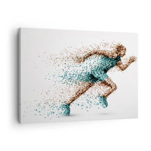 Quadro su tela - Stampe su Tela - Una figura dinamica di corridore composta da minuscole particelle - 70x50cm - La vita è una corsa - Decorazione murale moderna per soggiorno e camera da letto ARTTOR