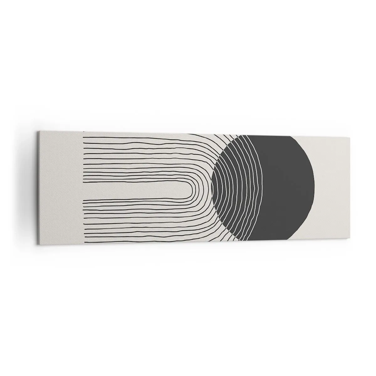 Quadro su tela - Stampe su Tela - Motivo astratto con linee e un cerchio nero su uno sfondo chiaro - 160x50cm - Tremore e fiducia - Decorazione murale moderna per soggiorno e camera da letto ARTTOR