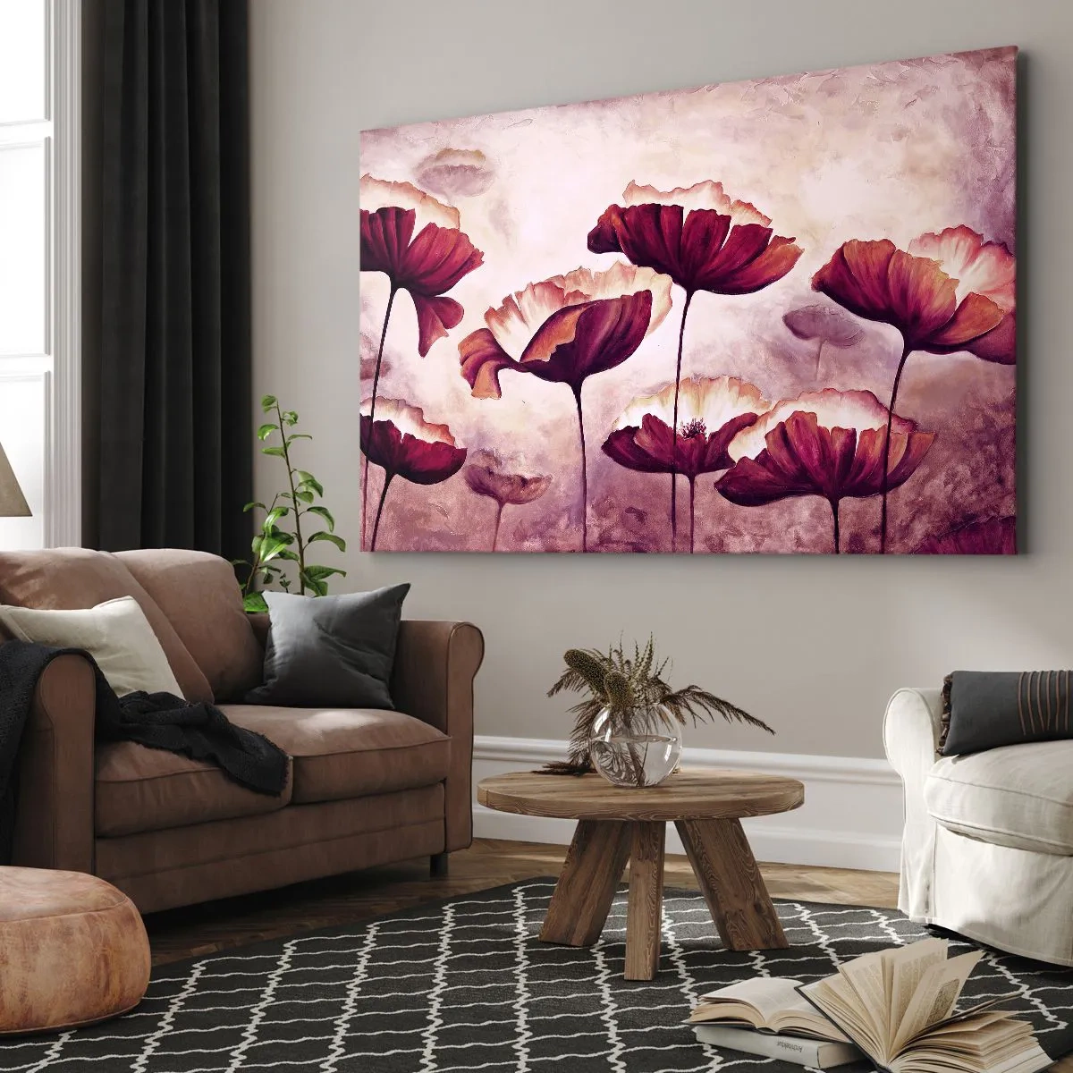 Quadro su tela - Stampe su Tela - Fiori nei toni del rosso e del bianco su uno sfondo delicato - 120x80cm - Petalo rosso e bianco - Decorazione murale moderna per soggiorno e camera da letto ARTTOR