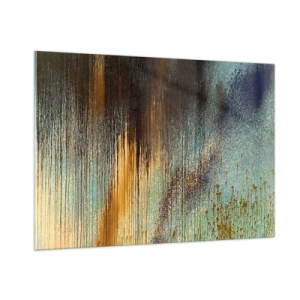 Quadro su vetro - Linee astratte e macchie in oro, blu e nero - 100x70cm - Composizione cromatica non casuale - Decorazione murale moderna per soggiorno e camera da letto ARTTOR