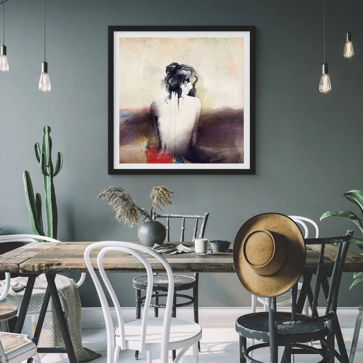 Poster in cornice nera - Linee miti, forme ovali - 60x60 cm